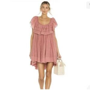 Free People Big Bloom Hailey Mini Dress Small Overlay Open Back Powder Pink